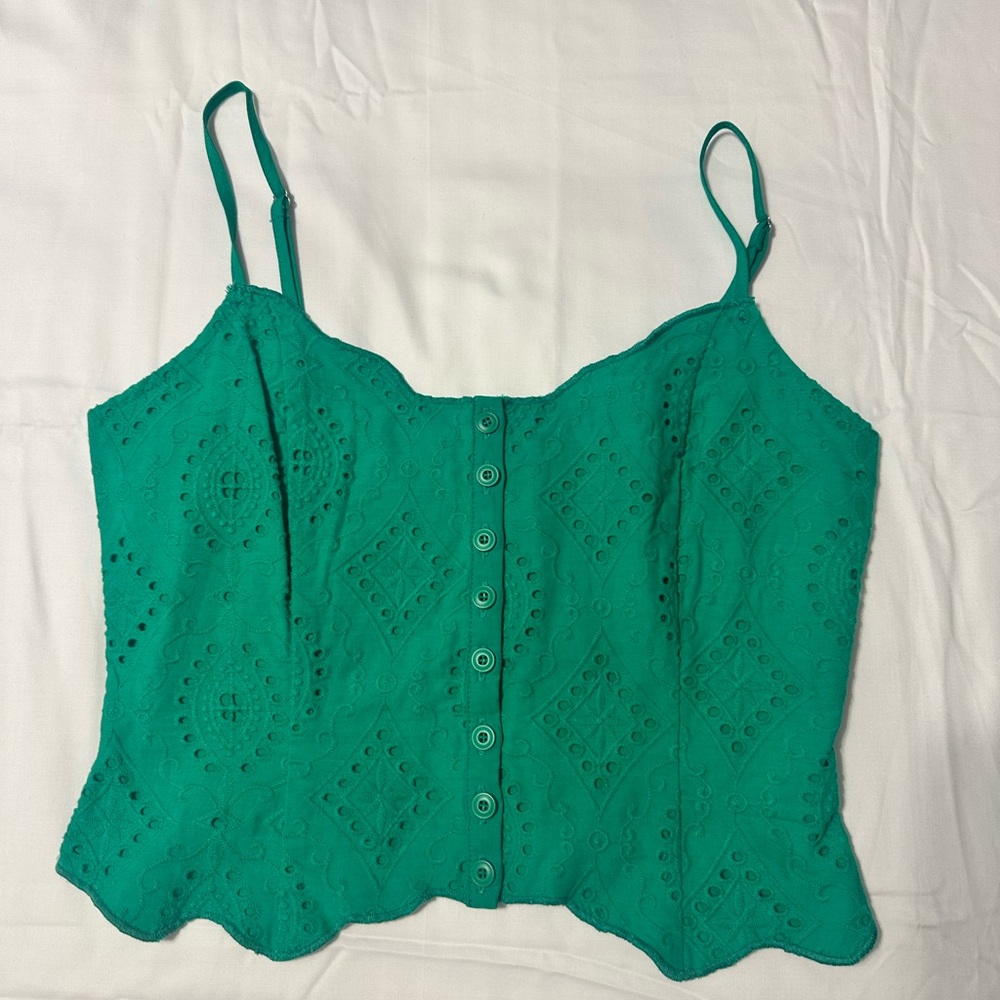 Altar'd State Green Buttoned Crop Camisole